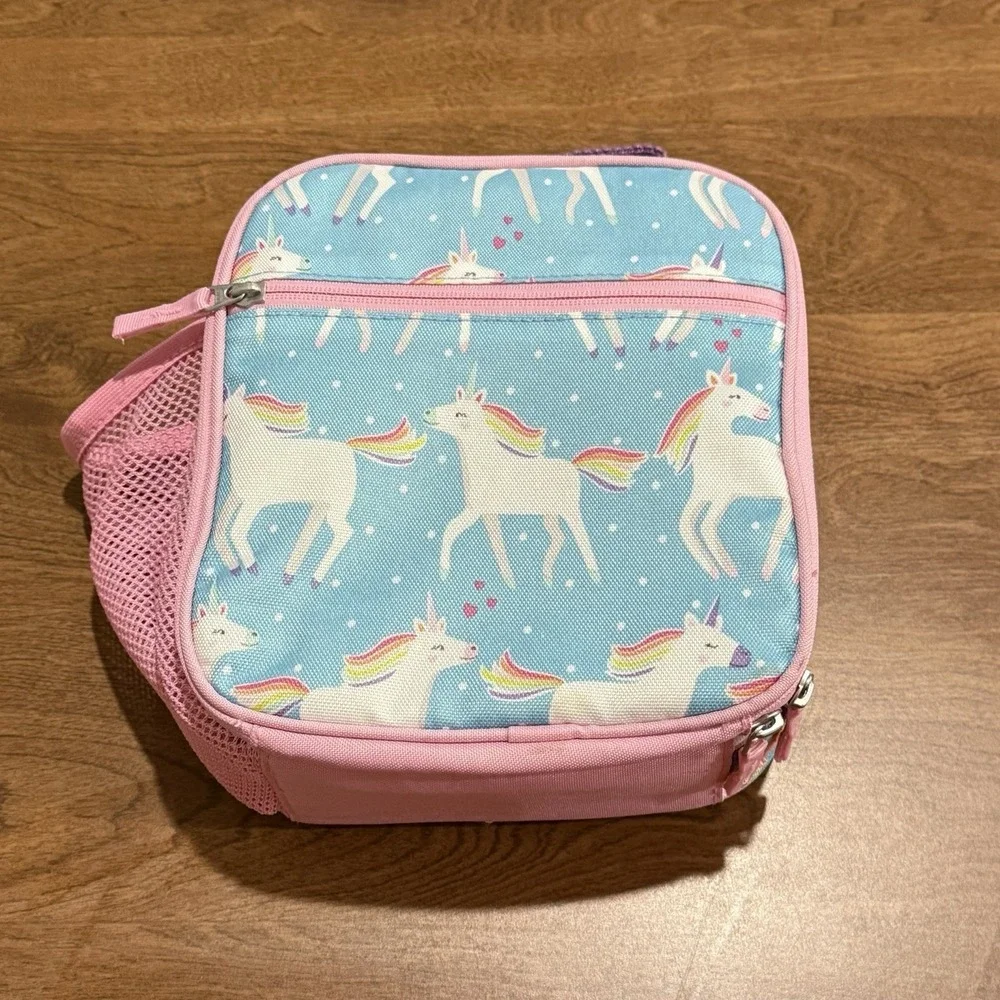 Pottery Barn Kids Unicorn Parade Classic Lunch Box Blue Pink Rainbow School Bag